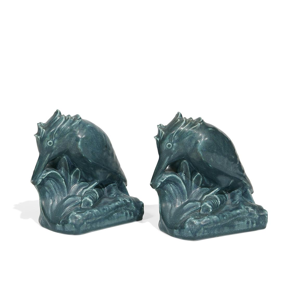 Rookwood Pottery Kingfisher bookends, pair (1 of 3)