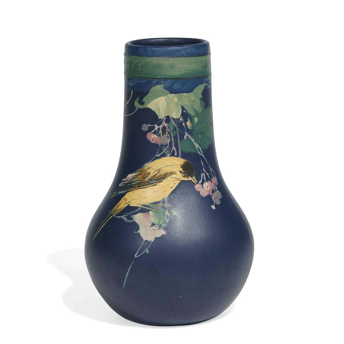 Weller Pottery Co. Blue and Decorated  vase (1 of 3)