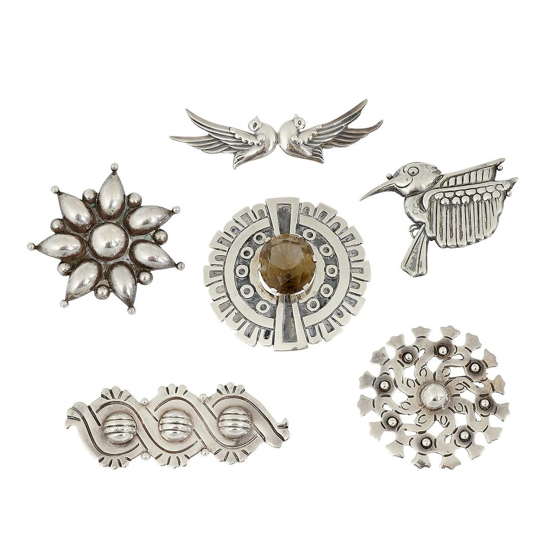 Mexican brooches, group of six (1 of 2)