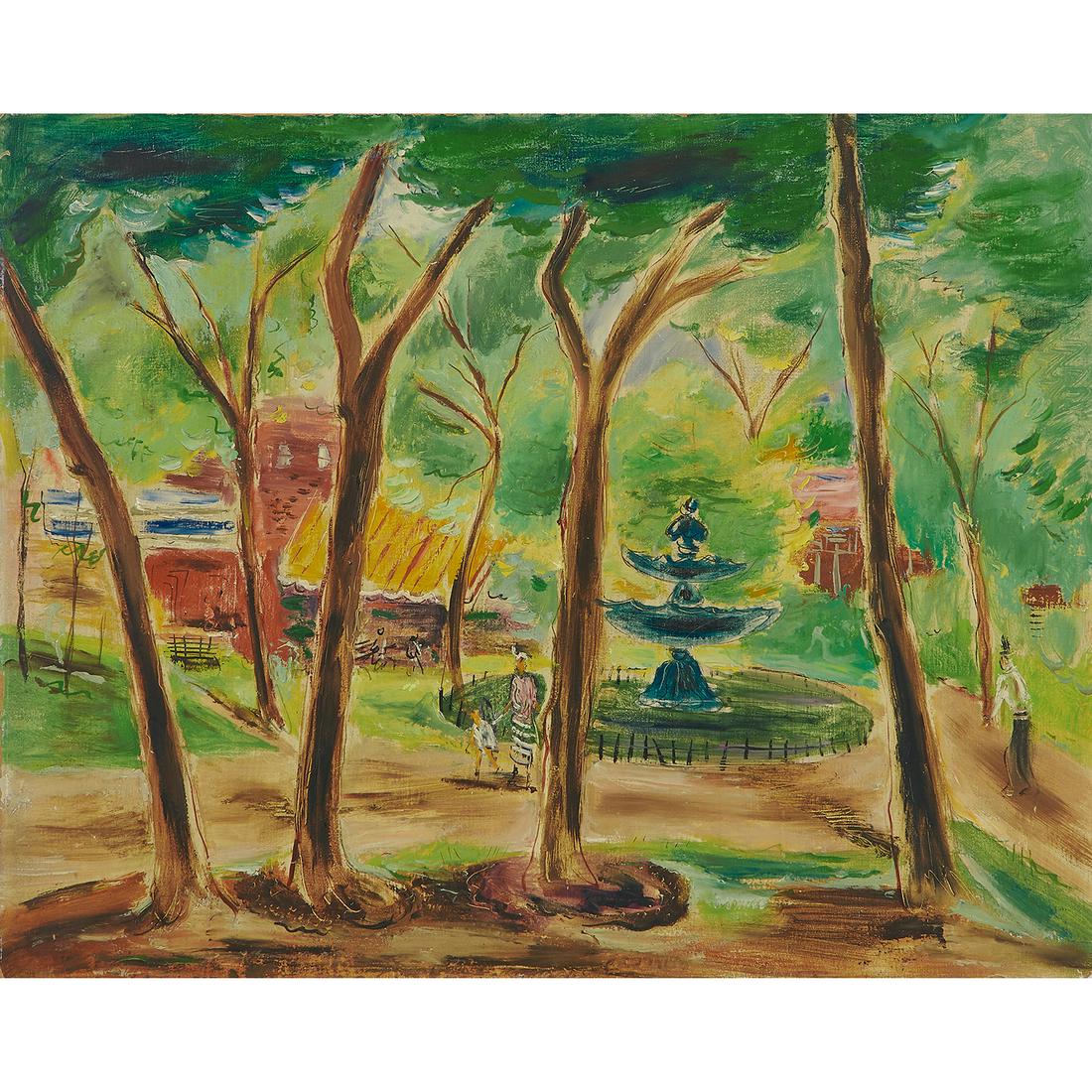 Felix Ruvolo, The Blue Fountain: Felix Ruvolo (American, 1912-1992) The Blue Fountain, 1938 oil on paper laid to masonite signed and dated verso 23 7/8" x 29 3/4"