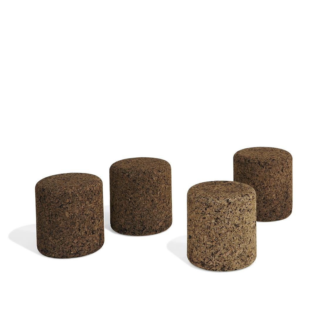 Jasper Morrison Moooi Corks stools, four: Jasper Morrison (b. 1959) for Moooi Corks stools, set of four Italy, 2002 cork metal tag to bottom of each example 12 1/2"dia x 13 1/2"h