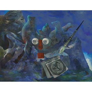 Ellen Lanyon, Odysseyan, 1991: Ellen Lanyon (American, 1926-2013) Odysseyan, 1991 acrylic on canvas signed, titled and dated verso 57" x 72" Catalog Note: Generally working in a surrealist or magic realist mode, Ellen Lanyon was