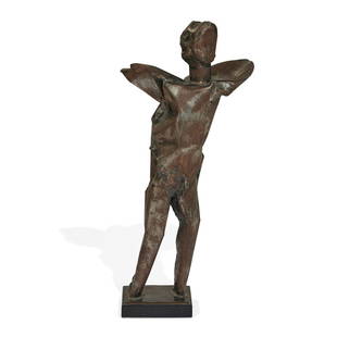 Abbott Pattison, Winged Figure: Abbott Pattison (American, 1916-1999) Winged Figure steel, marble (base) signed 32"h x 15"w x 11 5/8"d