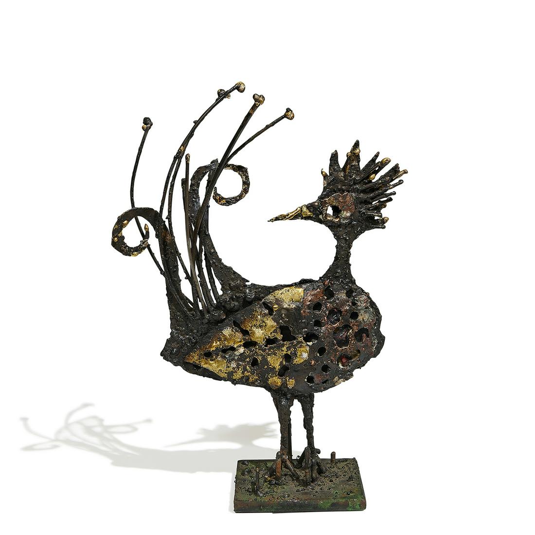 James Bearden, Rooster, 2016: James Bearden (American, b. 1964) Rooster, 2016 blackened steel, fused bronze and welded copper unsigned 15"h x 8 1/2"w x 5"d