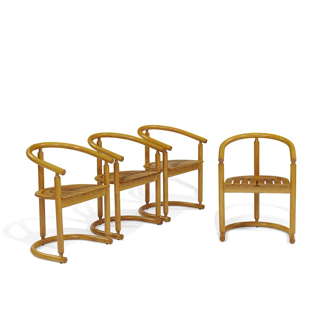 Allmilmö dining chairs: Allmilmö dining chairs, set of four Germany, circa 1980 ash unmarked 21 1/2"w x 19"d x 29"h