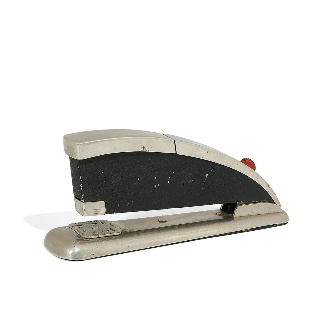 Robert Heller Hotchkiss Zephyr stapler: Robert Heller (1899-1973) for The Hotchkiss Sales Co. Zephyr stapler, model 101A Norwalk, Connecticut, 1938 nickel-plated steel, enameled steel impressed maker's marks to front and underside 8"w x 2 1