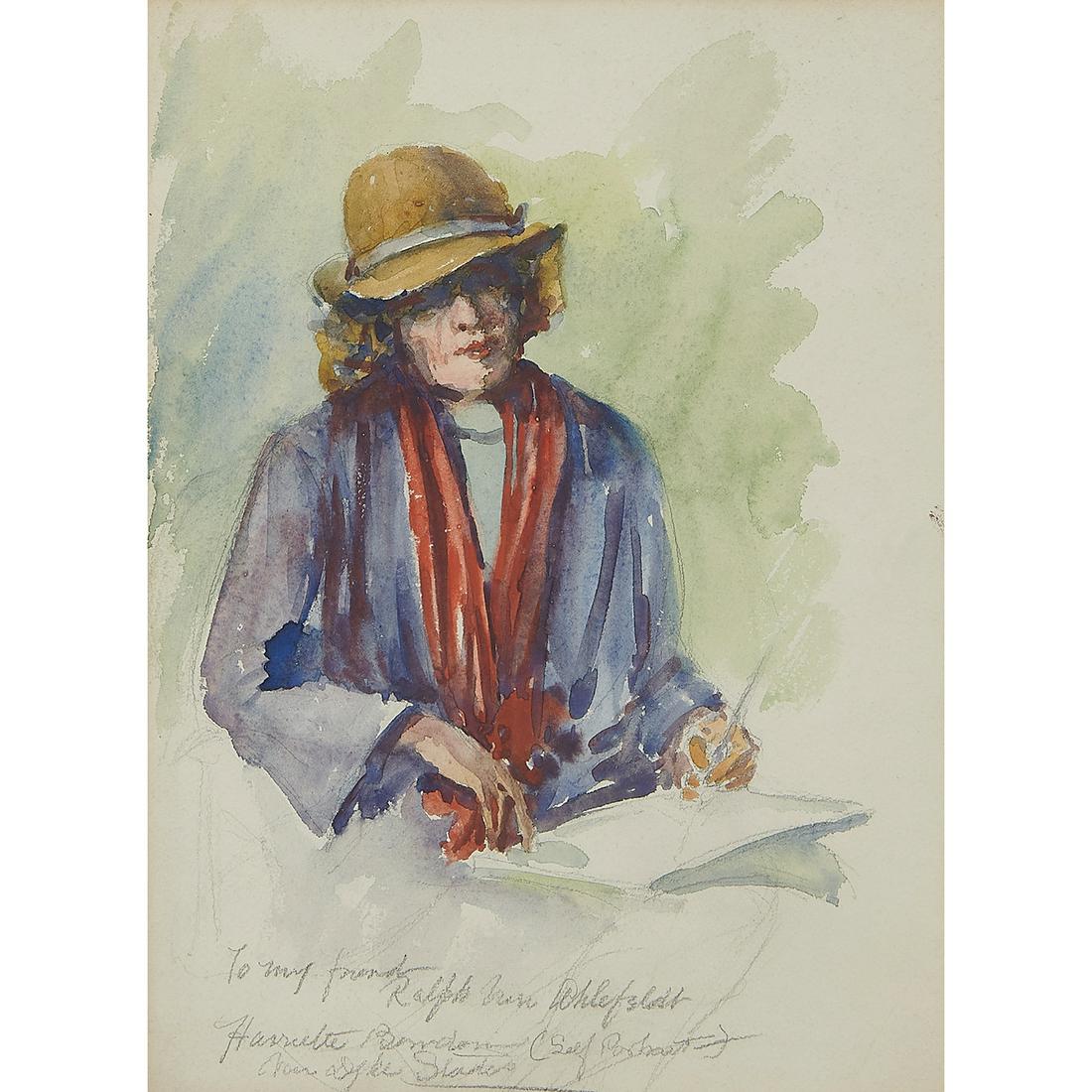 Harriette Bowdoin, Self-Portrait, 1947: Harriette Bowdoin (American, 1880-1947) Self-Portrait, 1947 watercolor and graphite on paper signed and inscribed in pencil lower edge titled verso stamped verso "From the Estate / of / Harriette Bowd