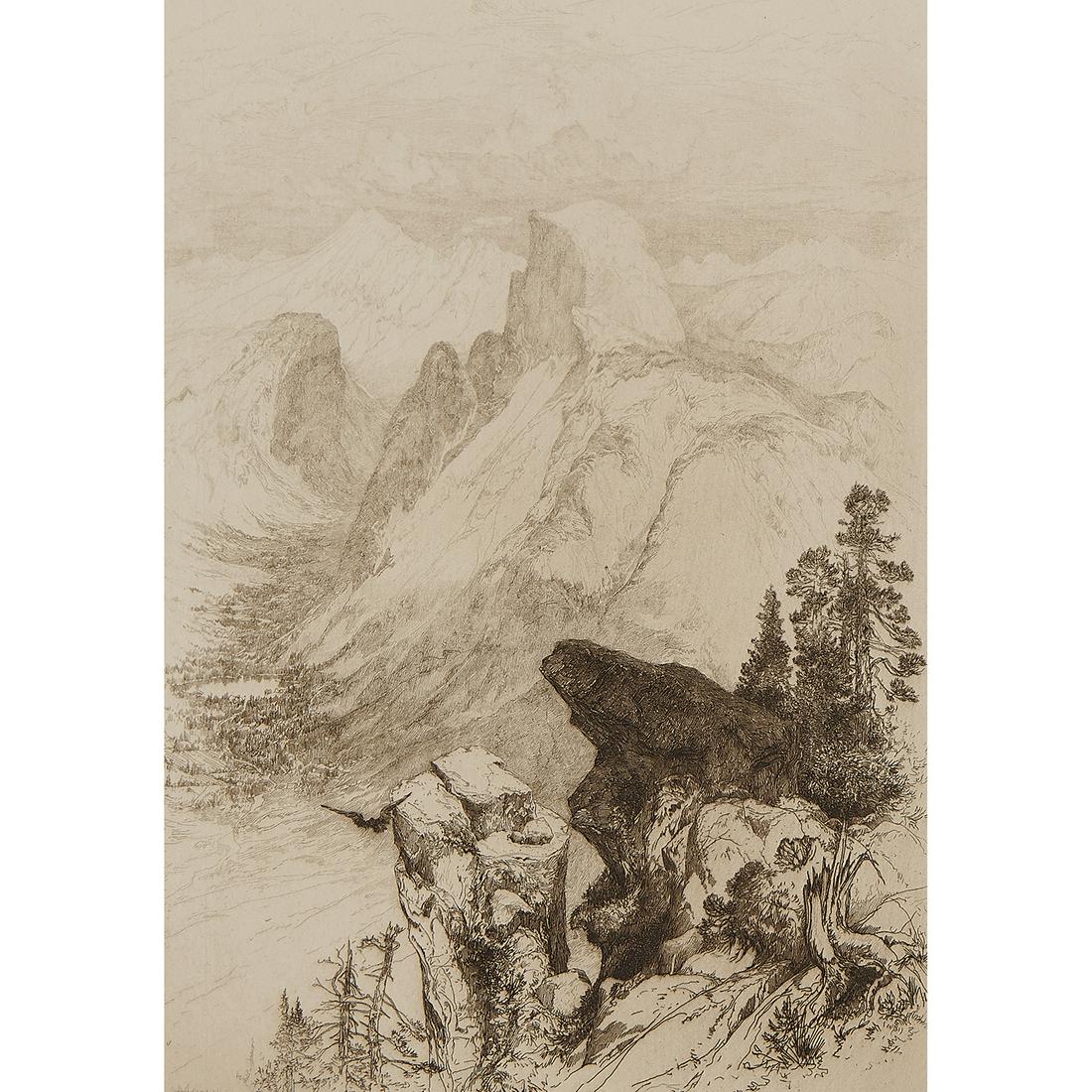Thomas Moran, Half-Dome, View from Moran Point: Thomas Moran (American, 1837-1926) Half-Dome, View from Moran Point, 1887 etching signed and dated in plate with colophon 11 3/4" x 8 1/4" Catalog Note: Similar prints may be found in the collections