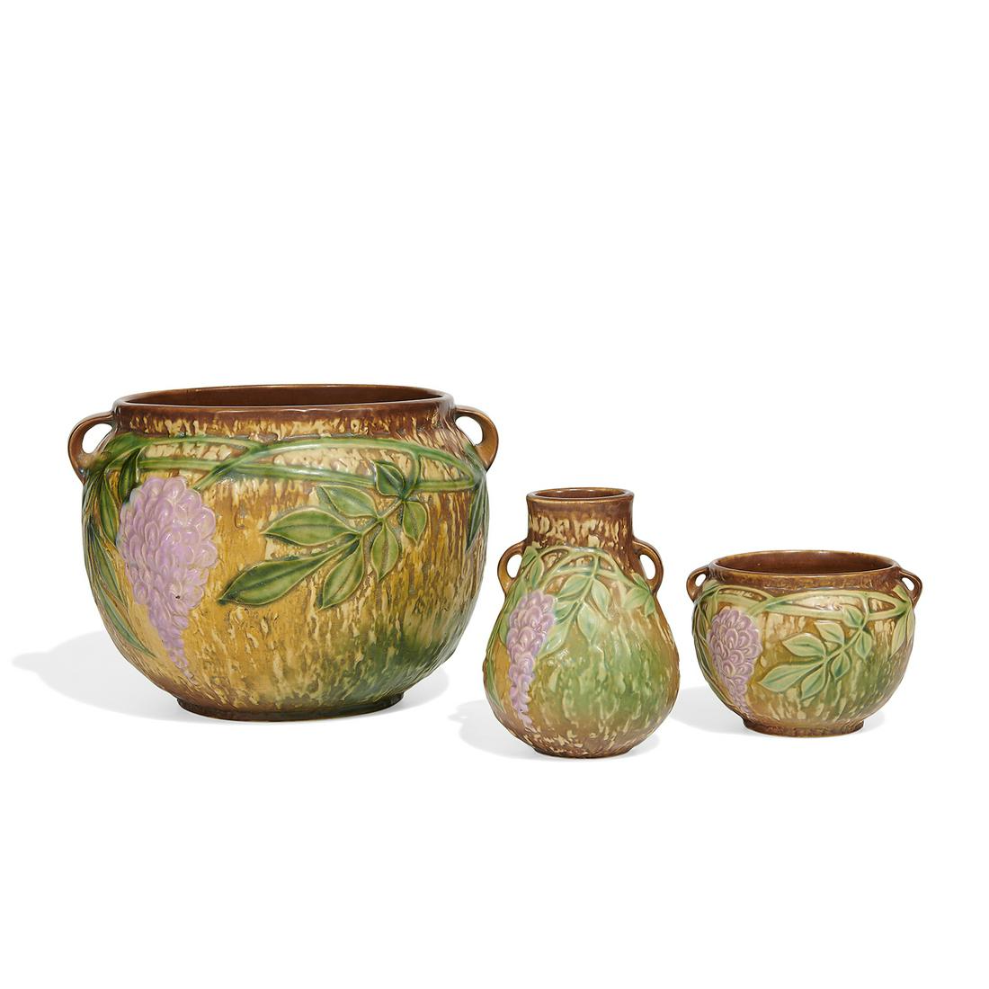 Roseville Pottery Co. Wisteria articles, three (1 of 3)