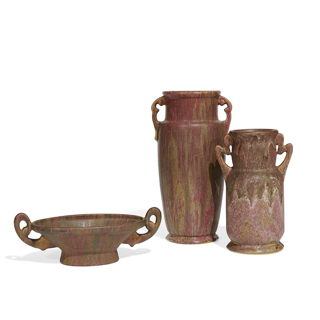Roseville Pottery Co. Carnelian II vases, three (1 of 3)