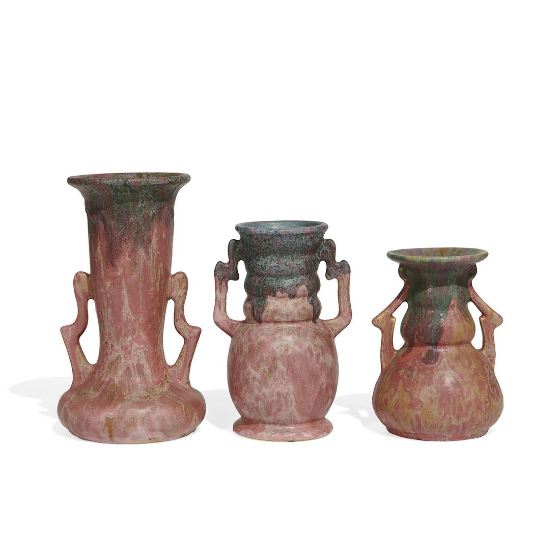 Roseville Pottery Co. Carnelian II vases, three (1 of 3)