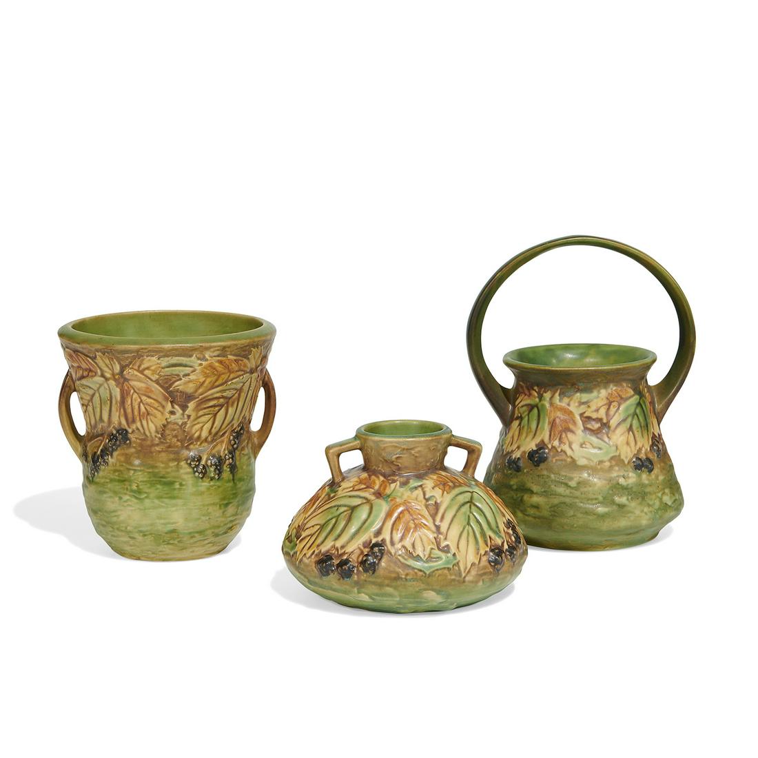 Roseville Pottery Co. Blackberry articles, three (1 of 3)