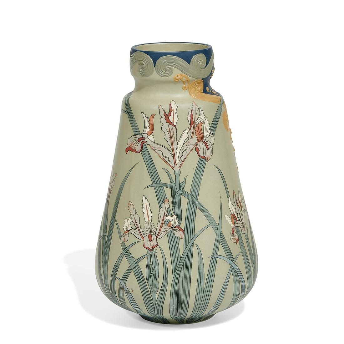 Mettlach vase with colorful iris decoration (1 of 3)