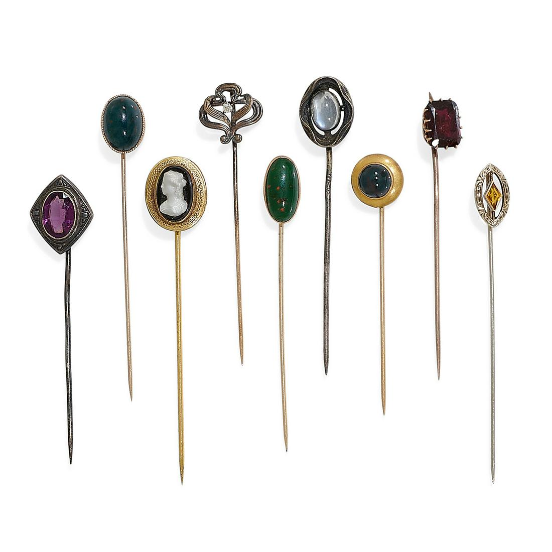 Various Ages group of stick pins, nine (1 of 2)