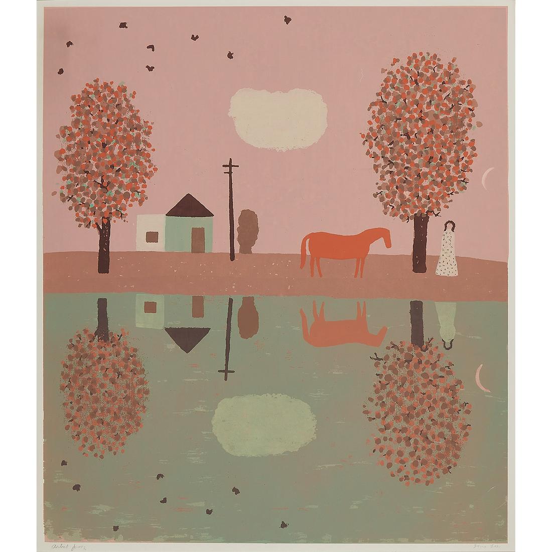 Doris Emrick Lee, Autumn Reflections: Doris Emrick Lee (American, 1905-1983) Autumn Reflections color silkscreen signed and numbered in pencil lower margin Artist's Proof Arches blindstamp lower right 21" x 18"