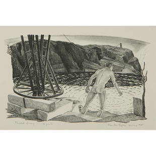 Prentiss Taylor, Flooded Quarry, 1935: Prentiss Taylor (American, 1907-1991) Flooded Quarry, 1935 lithograph signed, titled, dated and numbered in pencil lower margin signed in plate lower left PTXLI edition of 25 6 1/8" x 9 3/4"