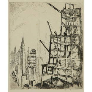 William Meyerowitz, New York Steel and Iron, 1928: William Meyerowitz (American, 1887-1981) New York Steel and Iron, 1928 etching signed, titled and numbered in pencil lower margin dated in pen lower edge signed in plate lower left edition of 40 11