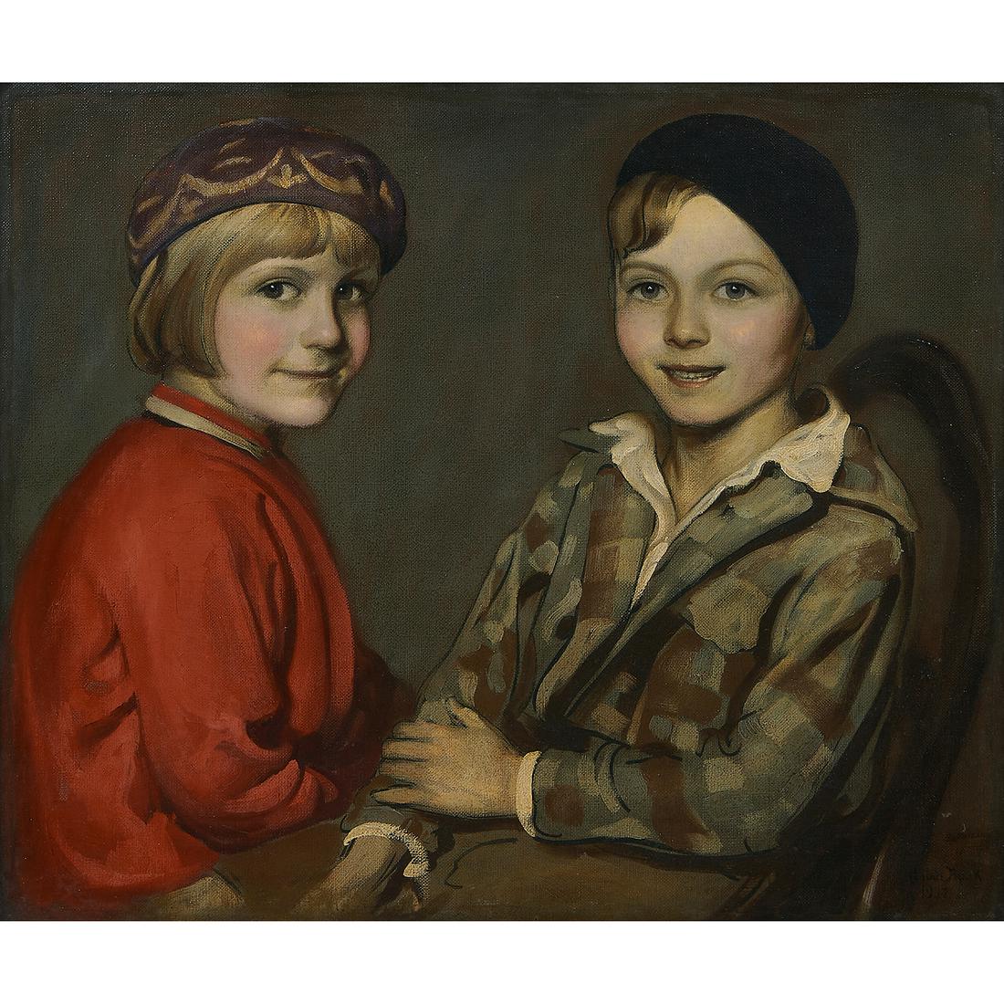 Claude Buck, Bobby & Juel, 1927: Claude Buck (American, 1890-1974) Bobby & Juel, 1927 oil on canvas signed and dated lower right 20 1/2" x 24 1/2" Provenance: The Ira Simon Collection, Chicago, Illinois Exhibitions: American Paint