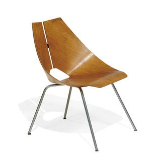 Ray Komai for J.G. Furniture chair: Ray Komai (1918–2010) for J.G. Furniture Company Inc. chair New York, New York, circa 1949 bent mahogany plywood, lacquered wood, chrome-plated steel handwritten marks and sticker label 'J.G. Fu