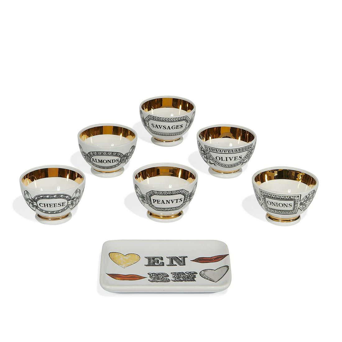 Piero Fornasetti appetizer bowls (6) and dish (1 of 2)