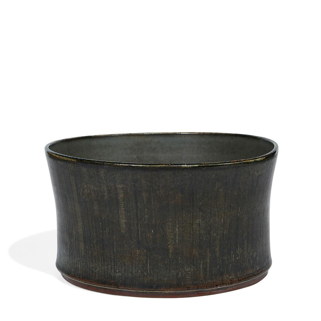 Carl-Harry Stålhane Rörstrand washtub vase: Carl-Harry Stålhane (1920-1990) for Rörstrand washtub vase, number 336 Stockholm, Sweden, circa 1950 glazed stoneware incised signature 'R Stålhane Sweden' with studio mark to underside