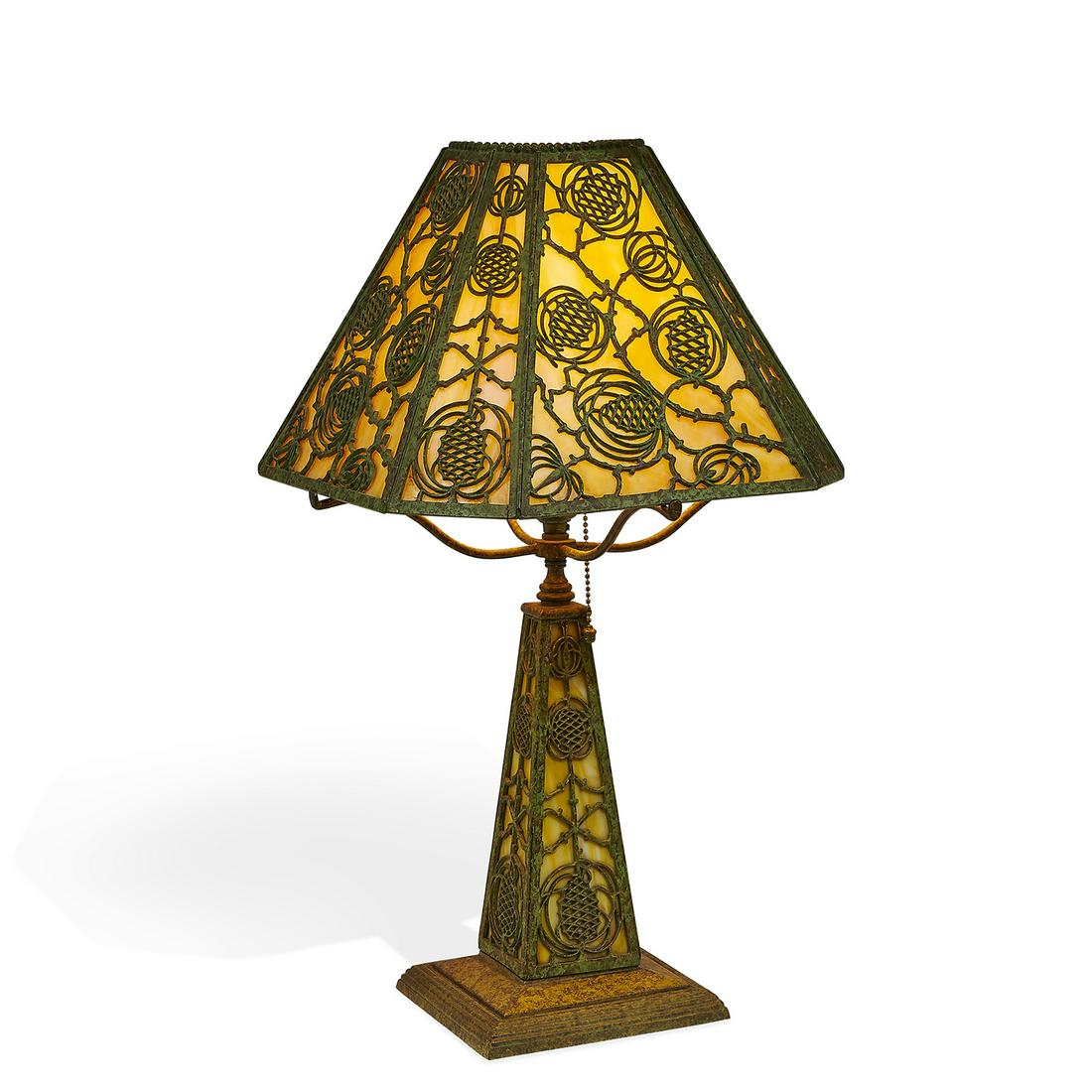 Bradley & Hubbard table lamp with pine cone overlay (1 of 2)