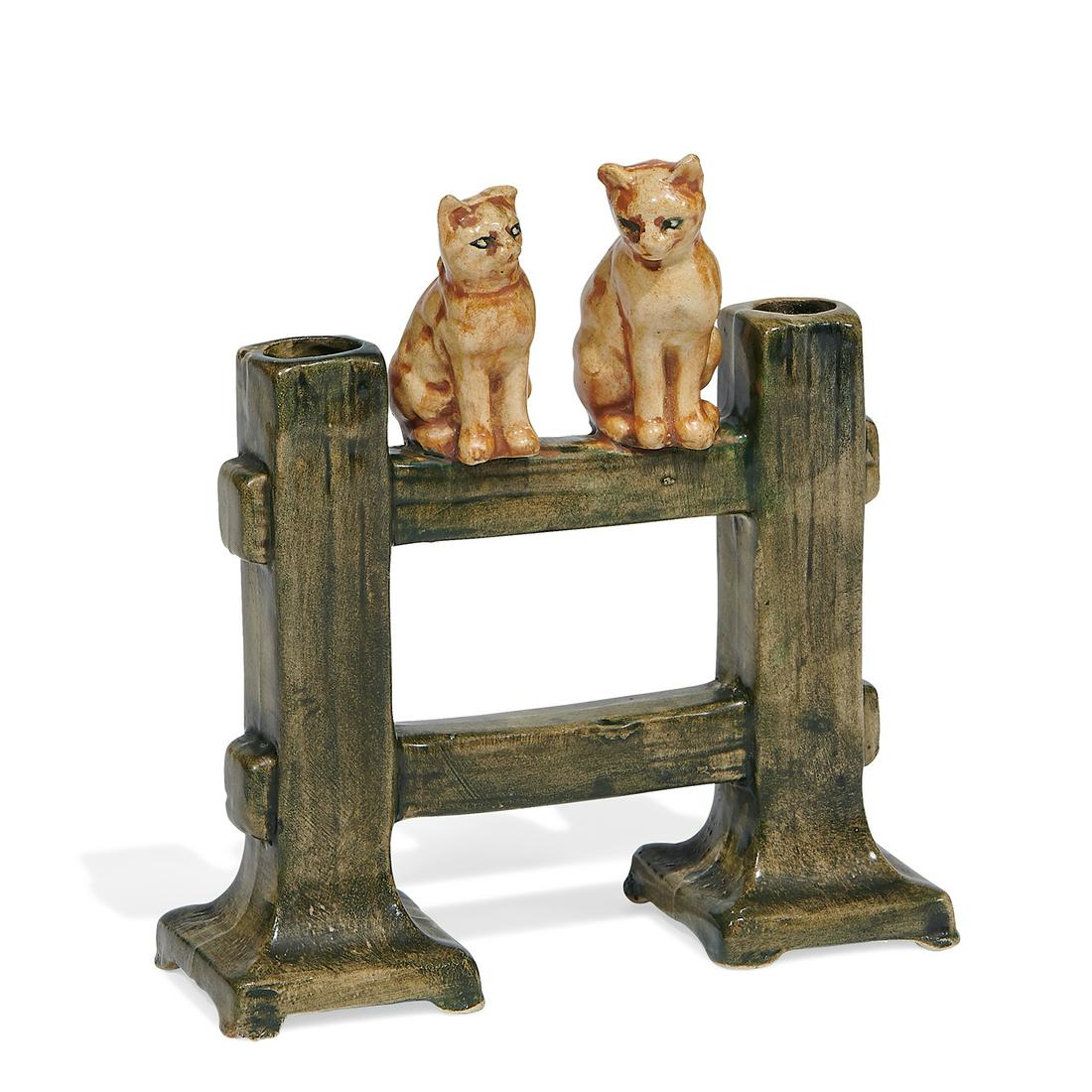 Weller Pottery Co. "Cats on Fence" bud vase (1 of 3)