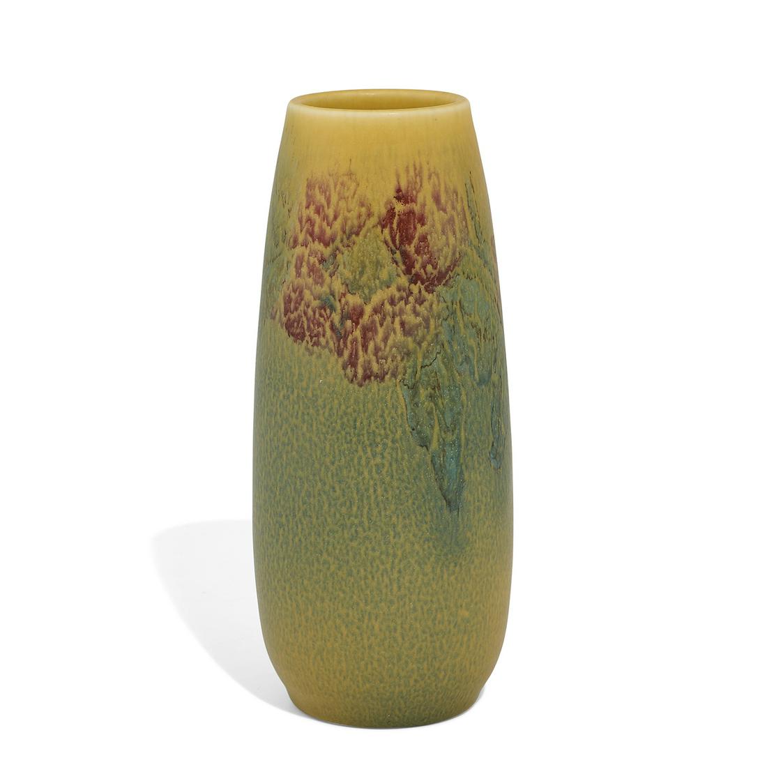 Elizabeth Barrett, Rookwood Decorated Mat vase: Elizabeth Barrett (1903-1987) for Rookwood Pottery porcelain Decorated Mat glaze vase with red floral decoration, shape number 2064 Cincinnati, Ohio, 1926 matte glazed ceramic impressed factory marks,