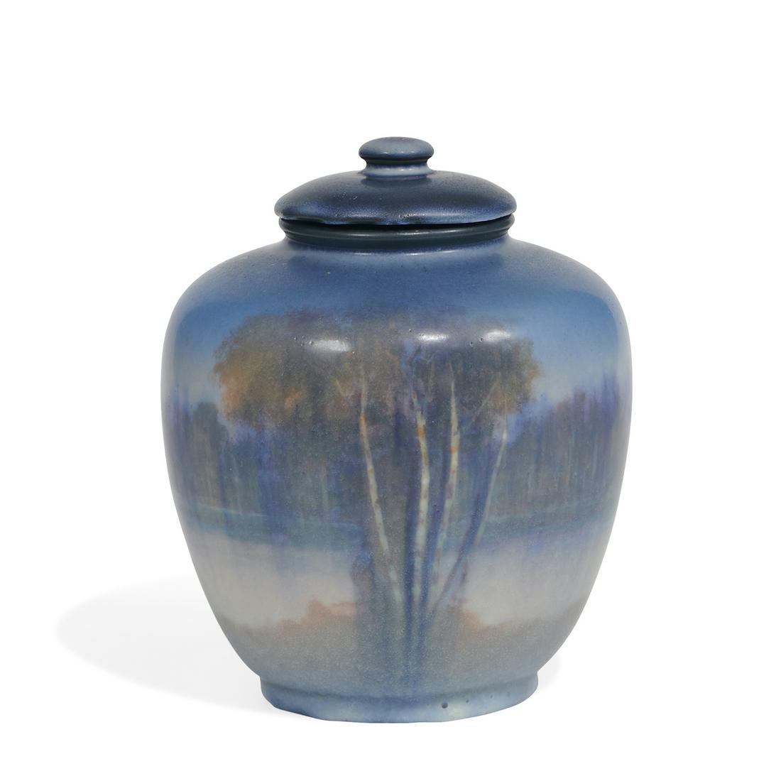 E.T. Hurley, Rookwood Pottery Vellum lidded vase (1 of 6)