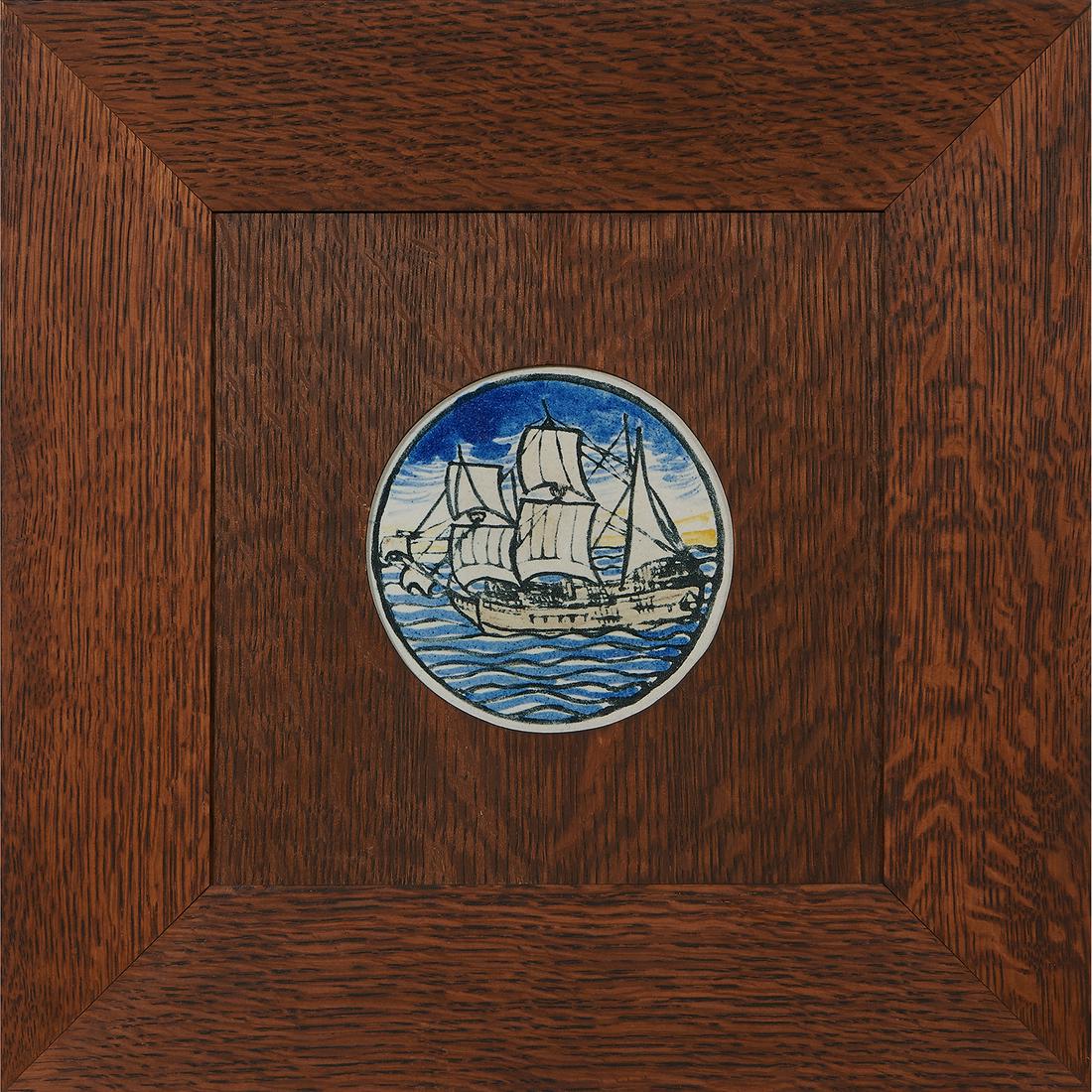 Paul Revere Pottery round earthenware tile (1 of 2)