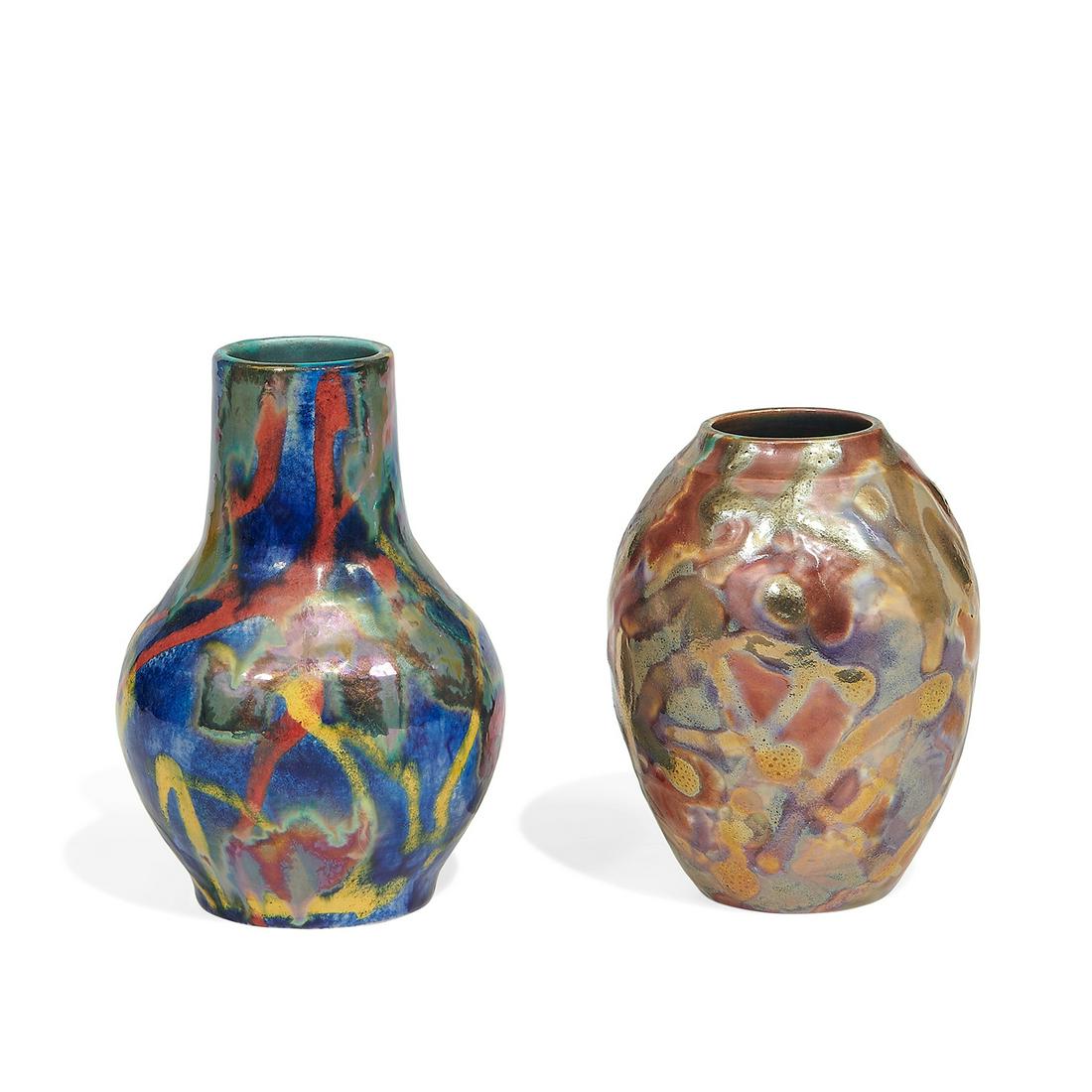 Paul J. Katrich polychromed lusterware vases, two (1 of 3)