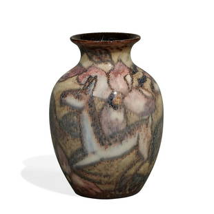 Jens Jensen for Rookwood Pottery vase: Jens Jensen (1898-1978) for Rookwood Pottery Decorated Porcelain vase with leaping deer amid flowers, special shape number Cincinnati, Ohio, 1933 high glazed ceramic impressed factory marks, painted a