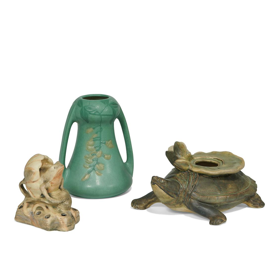 Weller Pottery Muskota jardiniere and flower frog (1 of 3)