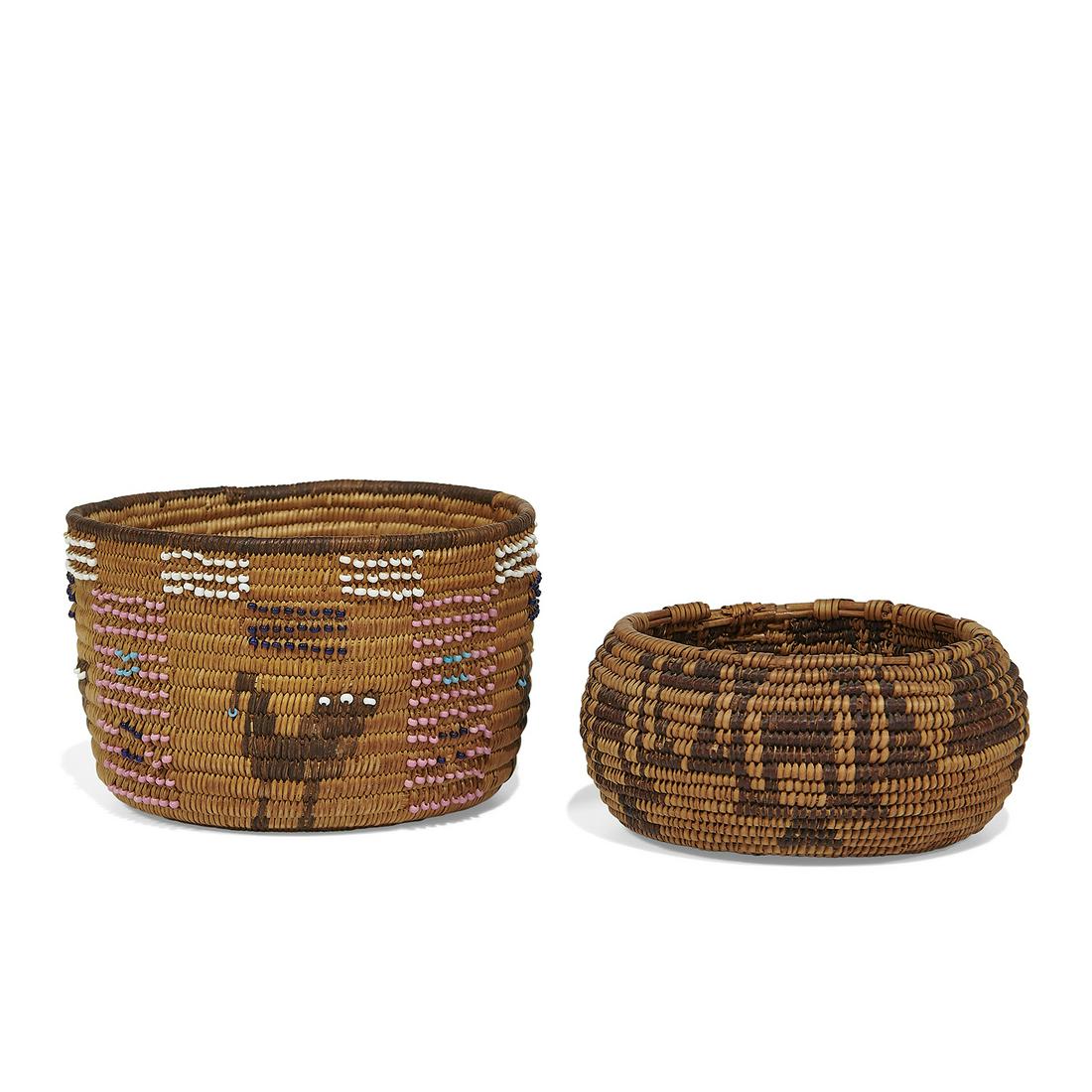 Pomo baskets, two, including one beaded example (1 of 2)