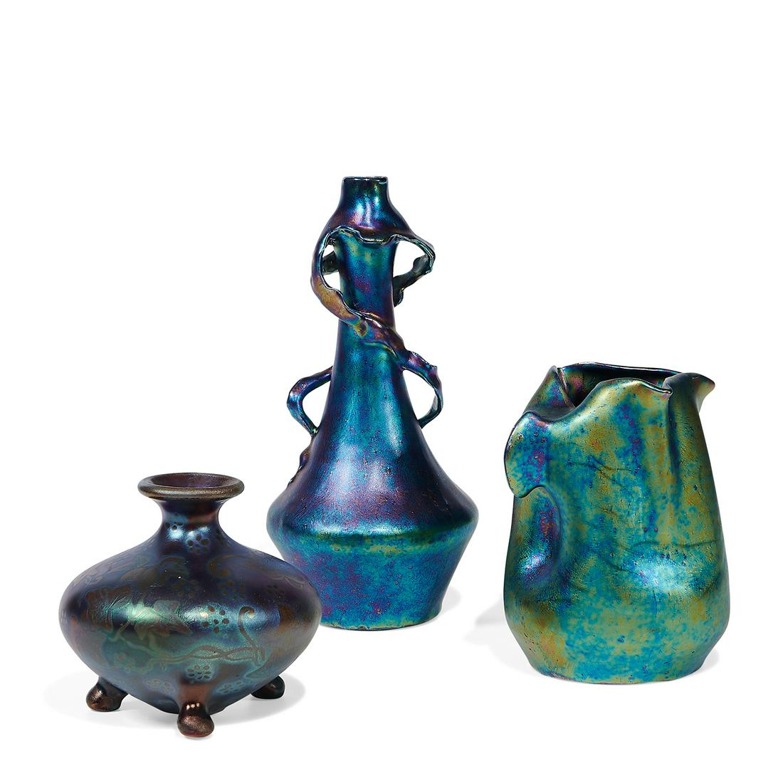 Austrian, Heliosine Style group of vases, three (1 of 2)