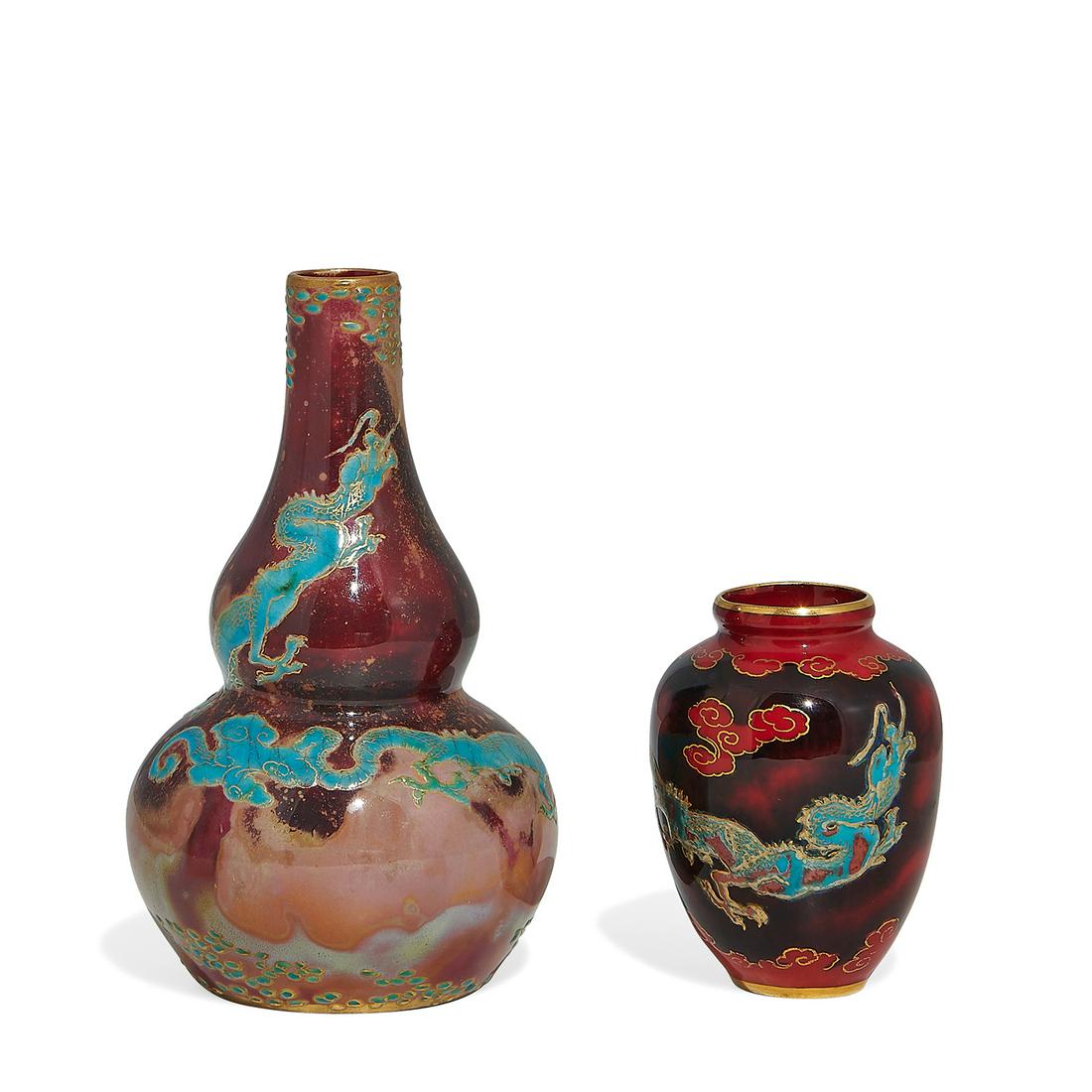 Bernard Moore vases with dragon and gilt accents (1 of 4)
