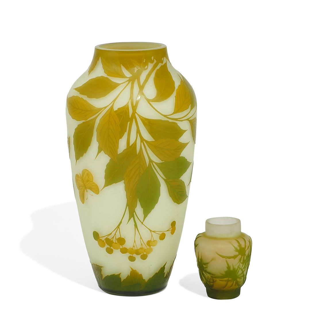 Gallé vase with green thistle decoration (1 of 5)