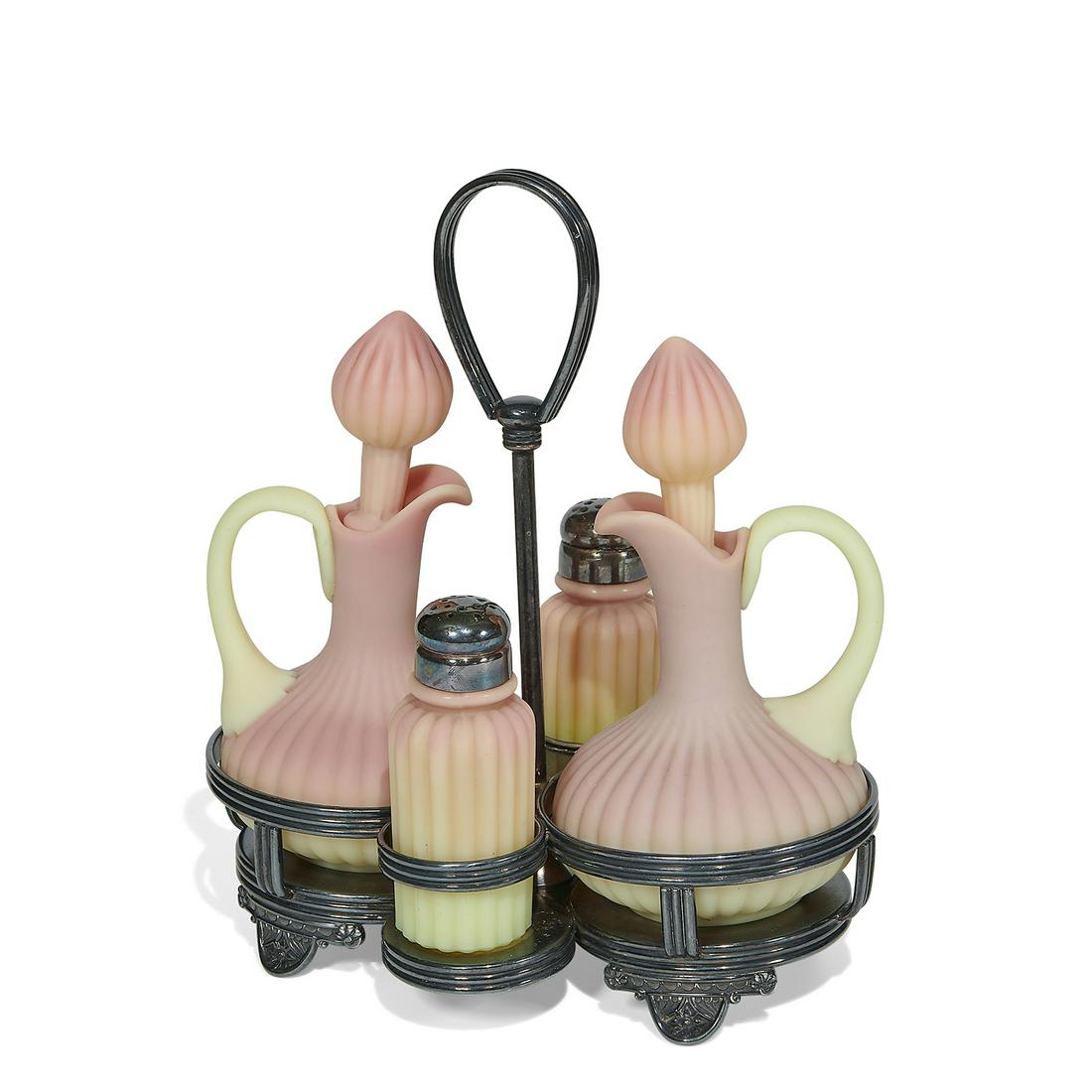 Mt. Washington Burmese glass condiment set (1 of 3)