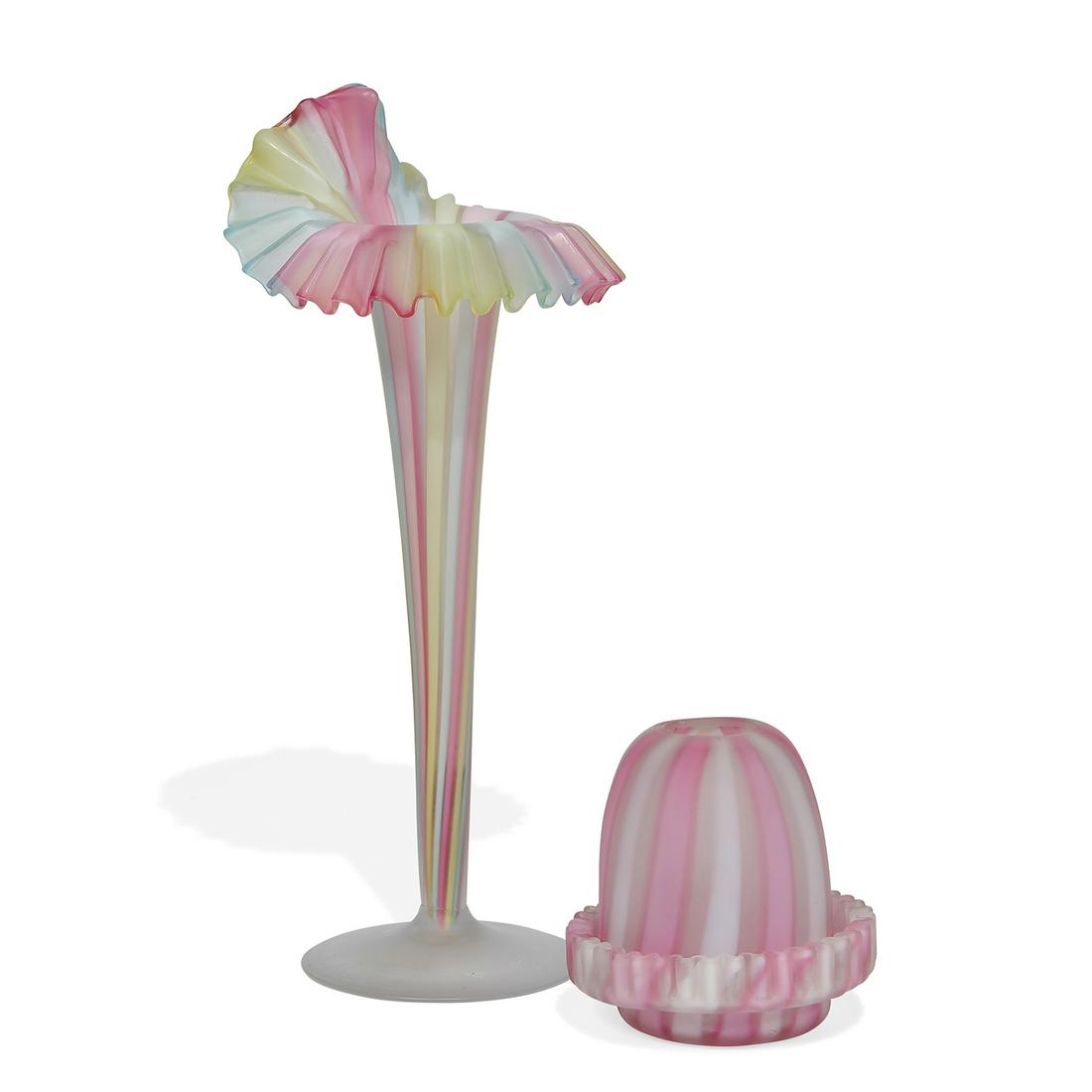 Victorian satin glass vase and fairy lamp (1 of 4)