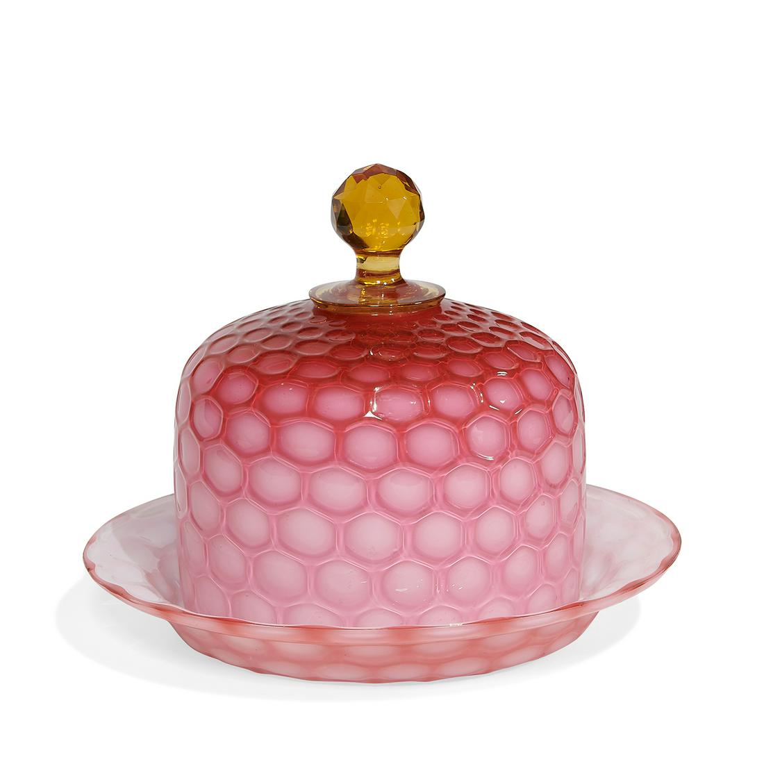 Phoenix Glass Co. honeycomb-optic cheese dish (1 of 3)