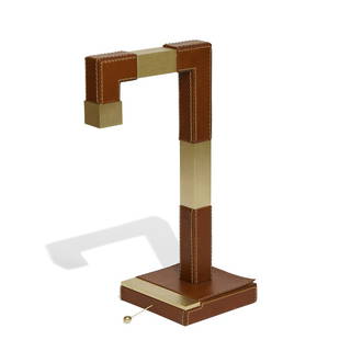 Le Tanneur table lamp: Le Tanneur table lamp France, circa 1970 leather, brass impressed mark to brass 'Le Tanneur' and to leather 'Le Tanneur Made in France' 6"w x 10"d x 16 1/4"h