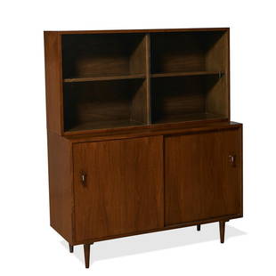 Stanley Young Glenn of California sideboard: Stanley Young for Glenn of California sideboard with removable display cabinet Arcadia, California, circa 1960 walnut, aluminum, painted wood, glass unmarked 48"w x 18"d x 75"h