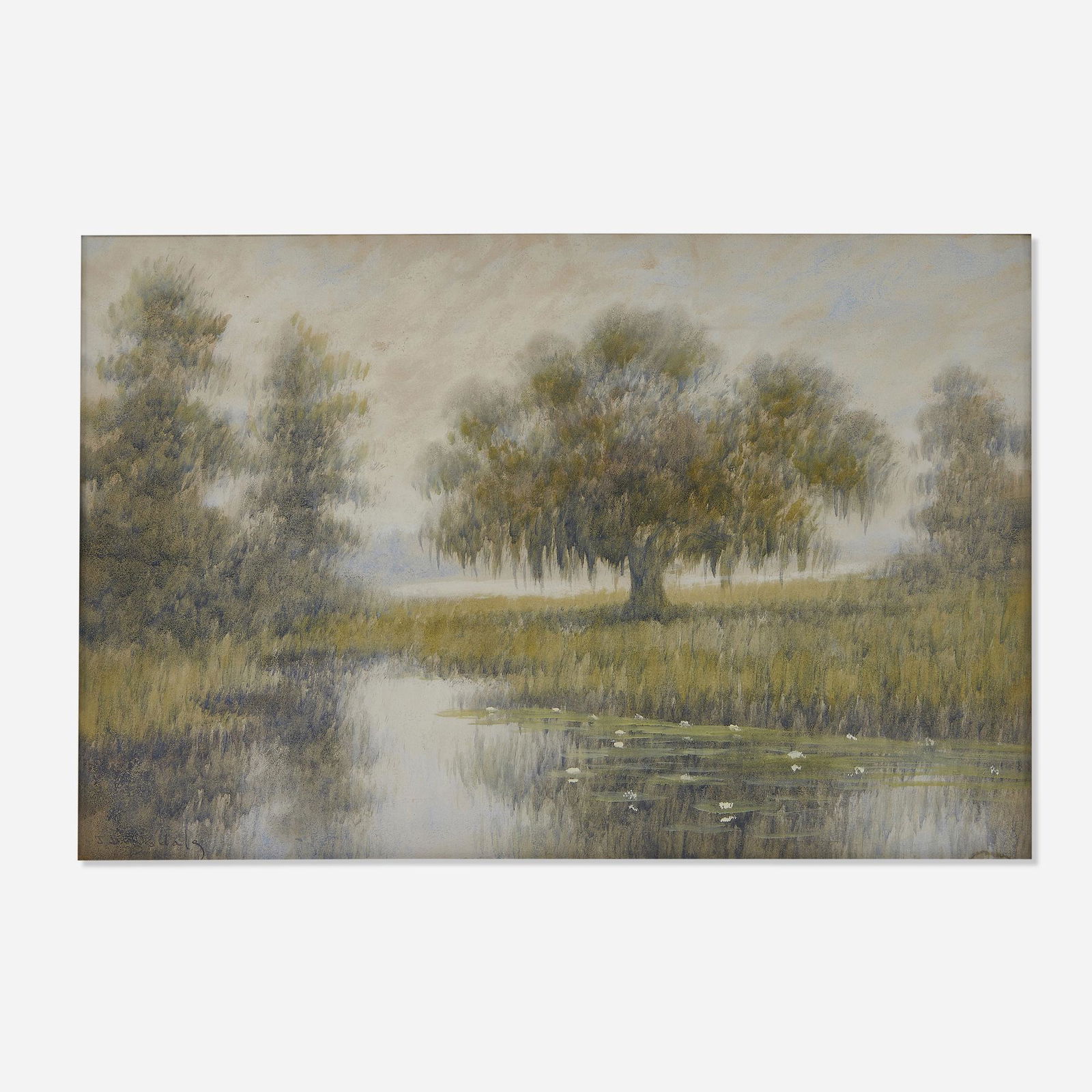 Alexander Drysdale, Louisiana Bayou Scene: Alexander Drysdale Louisiana Bayou Scene pastel on paper 20 h × 30 w in (51 × 76 cm) Signed to lower left 'A.J. Drysdale'. This work will ship from Chicago, Illinois.