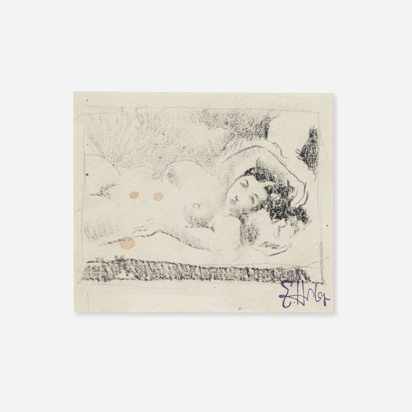Earl Horter, Reclining Nude: Earl Horter Reclining Nude charcoal and graphite on paper sight: 3.875 h × 4.5 w in (10 × 11 cm) Signed to lower right 'E. Horter'. This work will ship from Lambertvi