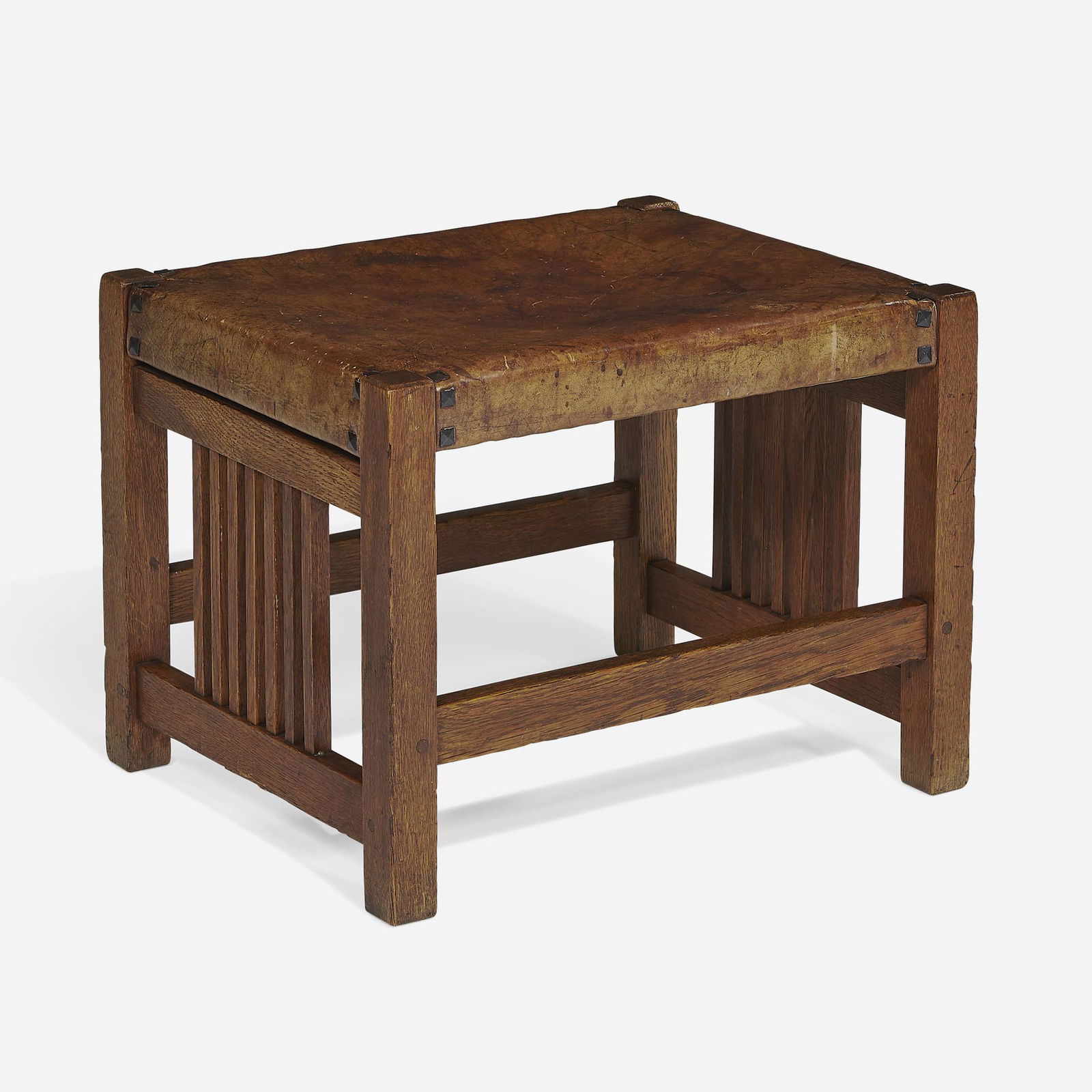 Gustav Stickley, Spindle footstool, model 395 (1 of 1)