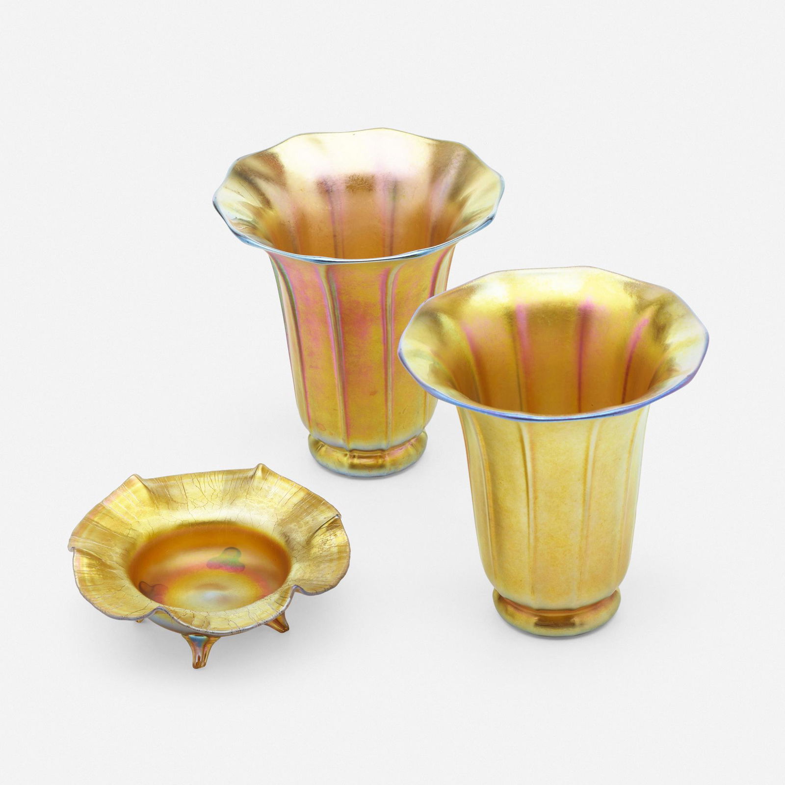 Steuben, Salt cellar and shade vases, pair (1 of 3)