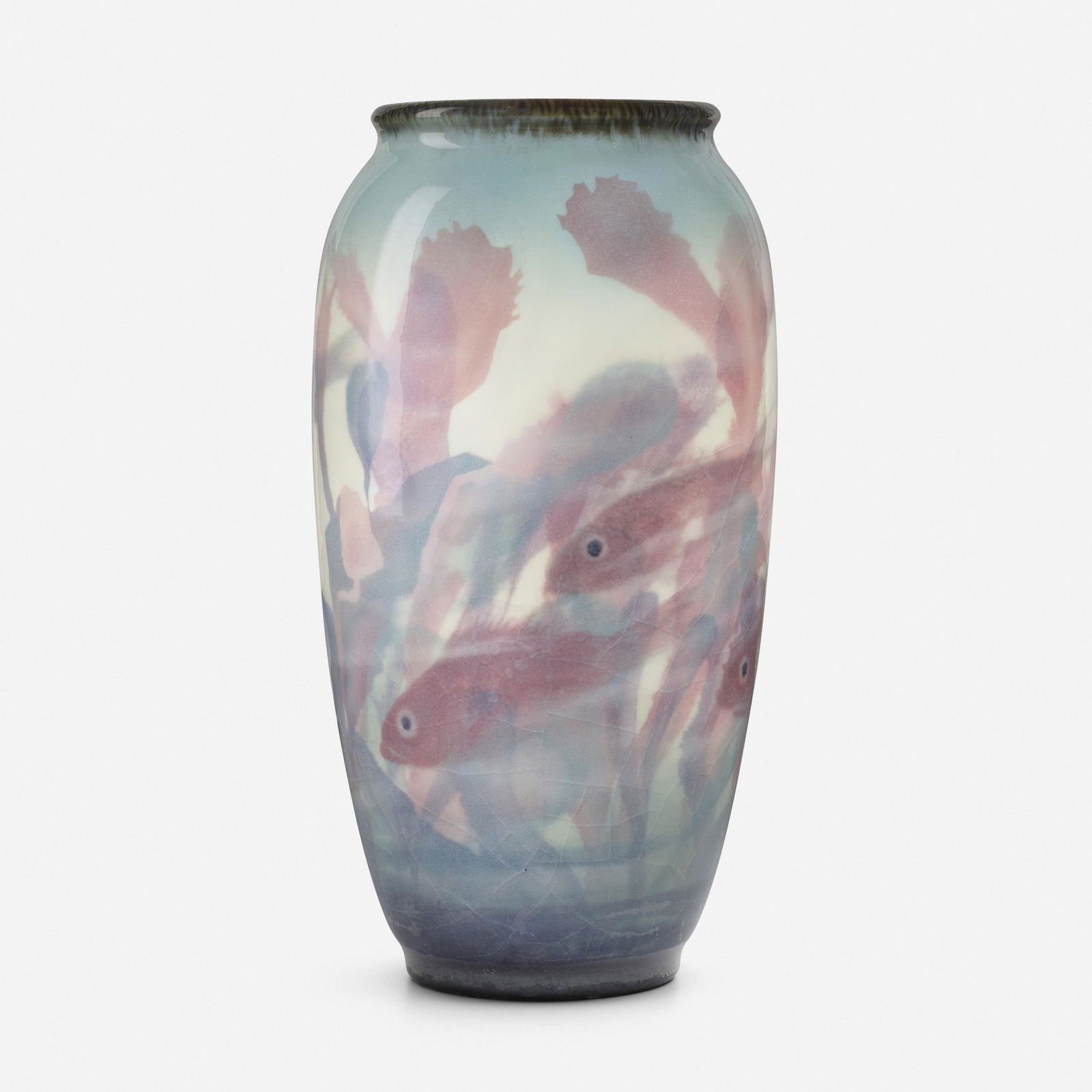 Edward T. Hurley, Ivory Jewel Porcelain vase: Edward T. Hurley for Rookwood Pottery Scenic Ivory Jewel Porcelain vase with fish and seaweed USA, 1931glazed porcelain 9 h x 4.5 dia in (23 x 11 cm) Impressed manufacturer's mark, date and nu