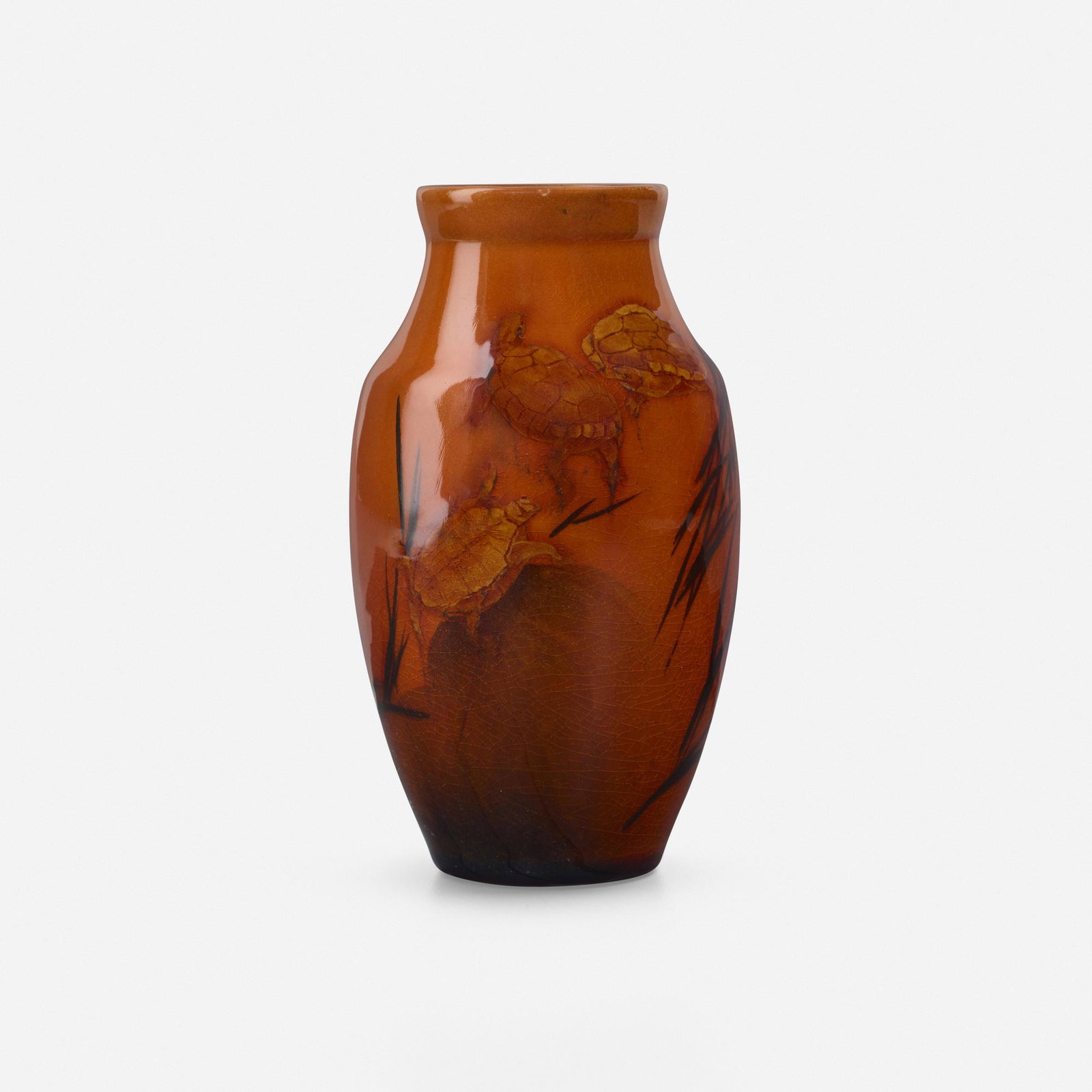 Harriet Strafer for Rookwood, Standard Glaze vase: Harriet Strafer for Rookwood Pottery Standard Glaze vase with turtles and seaweed USA, 1894 glazed earthenware 4.5 h x 2.5 dia in (11 x 6 cm) Impressed manufacturer's mark, date and number to u