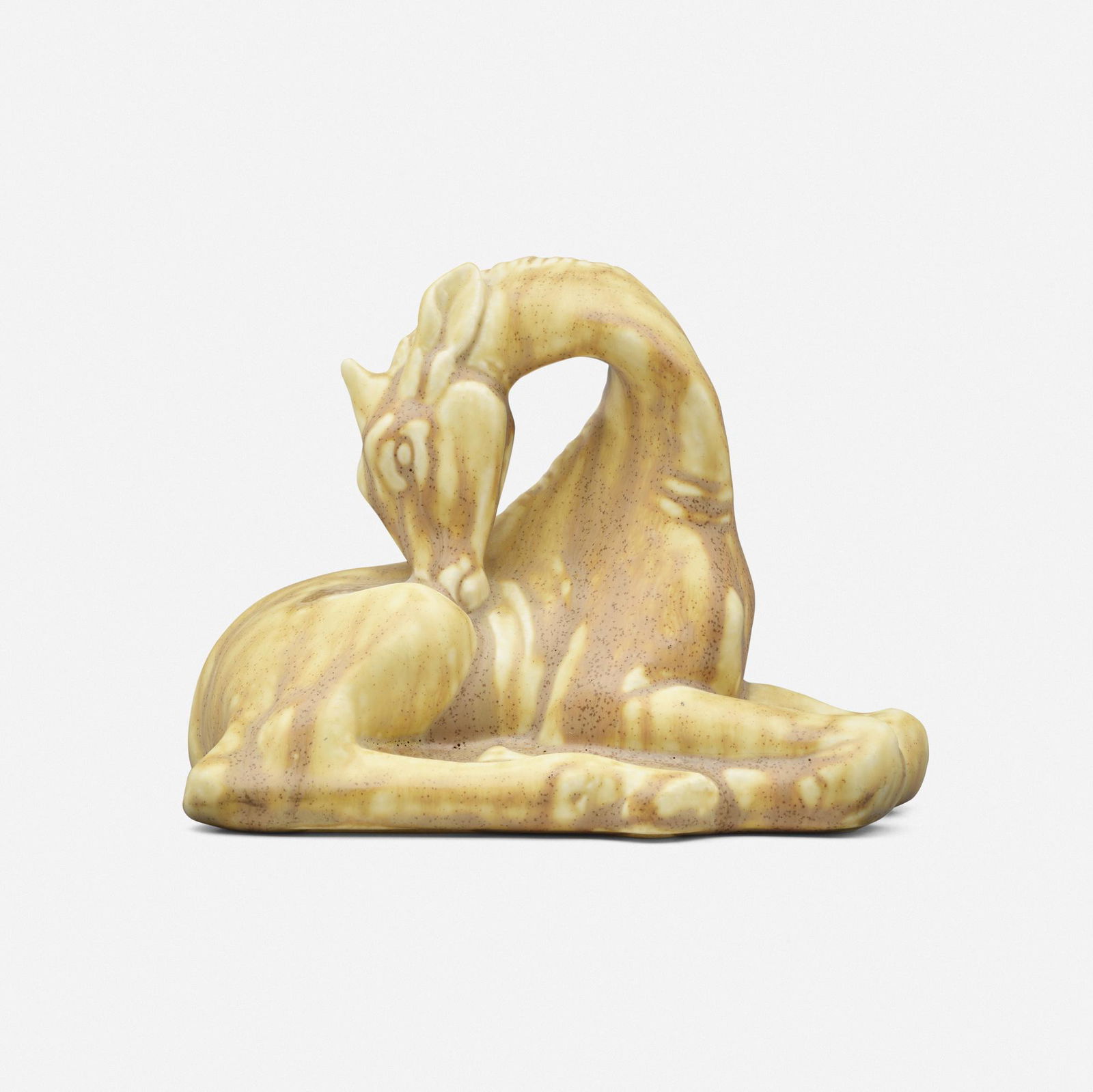 Louise Abel for Rookwood, giraffe bookend: Louise Abel for Rookwood Pottery Production giraffe bookend USA, 1941glazed porcelain 5 h x 6.625 w x 3.875 d in (13 x 17 x 10 cm) Impressed manufacturer's mark, date and number to underside '
