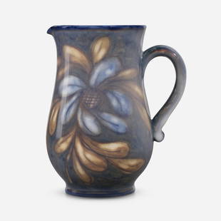 Jens Jensen for Rookwood Pottery, pitcher: Jens Jensen for Rookwood Pottery Ivory Jewel Porcelain pitcher with exotic foliage USA, 1949 glazed porcelain 7.25 h x 6 w x 4.5 d in (18 x 15 x 11 cm) Impressed manufacturer's mark, date and